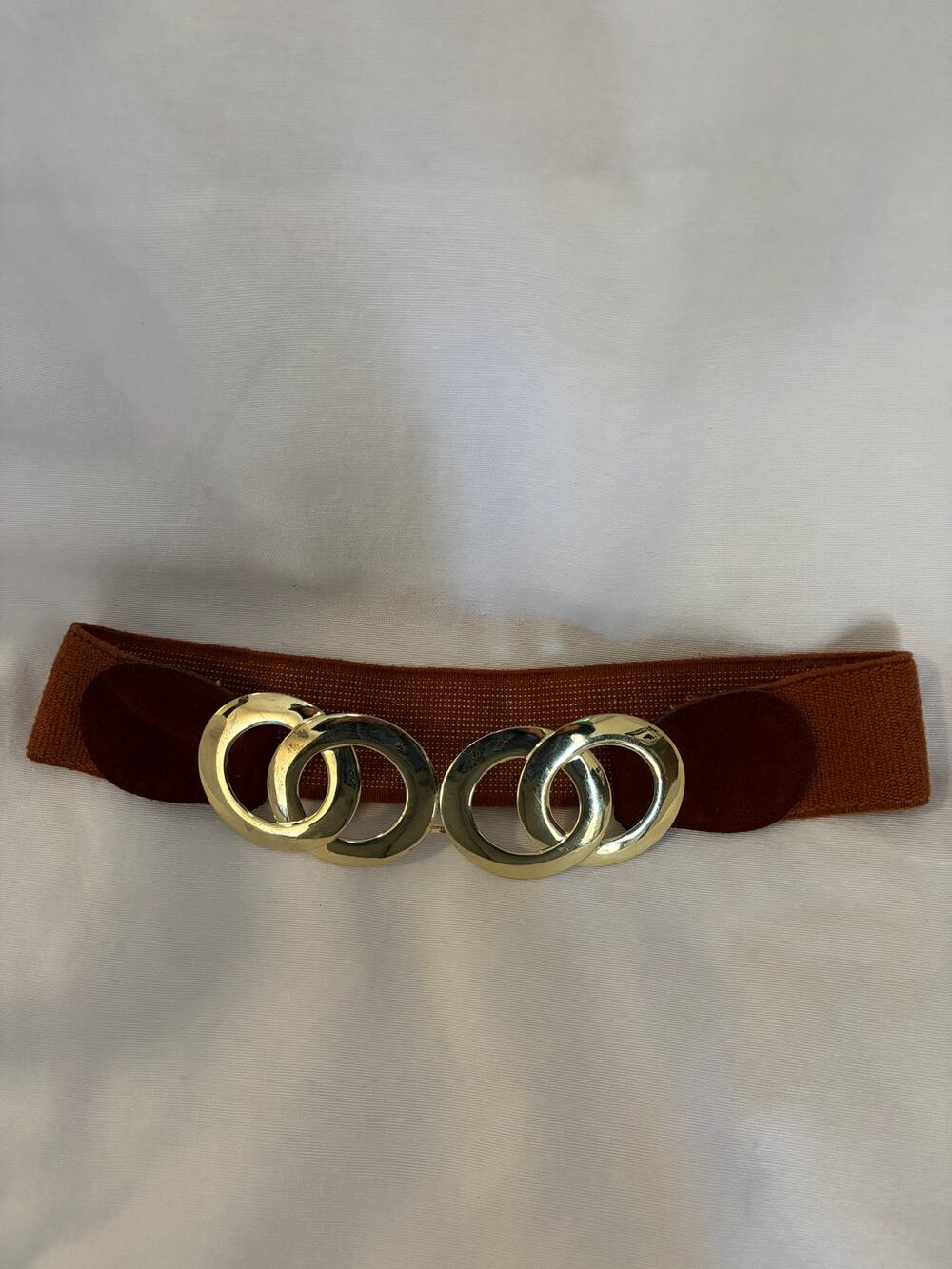 Vintage Stretchy Belt Gold Tone Buckle Suede Details